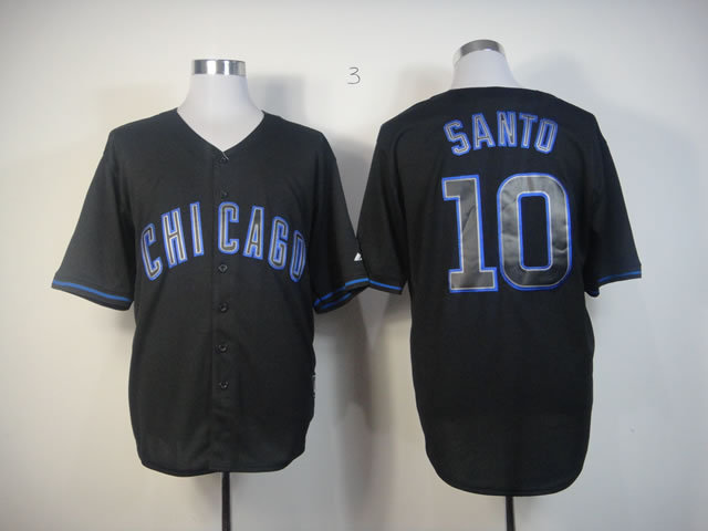 Men Chicago Cubs #10 Santo Black MLB Jerseys